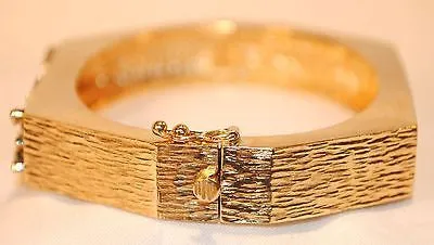 1960s Vintage Diamond Hinged Bangle Bracelet in Textured 14K Yellow Gold - $25K VALUE
