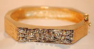 1960s Vintage Diamond Hinged Bangle Bracelet in Textured 14K Yellow Gold - $25K VALUE