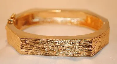 1960s Vintage Diamond Hinged Bangle Bracelet in Textured 14K Yellow Gold - $25K VALUE