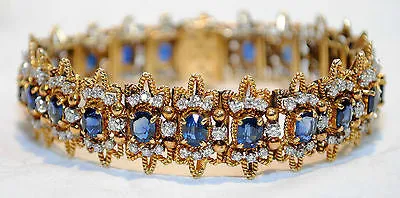 1960s Vintage JG Jewelry Sapphire & Diamond Bracelet in 18K Yellow Gold & Platinum - $45K VALUE