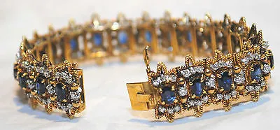 1960s Vintage JG Jewelry Sapphire & Diamond Bracelet in 18K Yellow Gold & Platinum - $45K VALUE