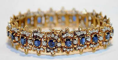 1960s Vintage JG Jewelry Sapphire & Diamond Bracelet in 18K Yellow Gold & Platinum - $45K VALUE