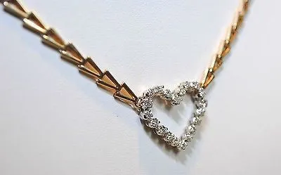 1970s Diamond Heart Necklace with Abstract 14K Yellow Gold Chain - $6K VALUE