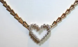 1970s Diamond Heart Necklace with Abstract 14K Yellow Gold Chain - $6K VALUE
