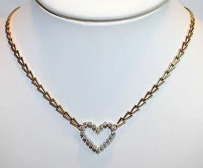 1970s Diamond Heart Necklace with Abstract 14K Yellow Gold Chain - $6K VALUE