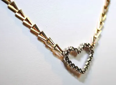 1970s Diamond Heart Necklace with Abstract 14K Yellow Gold Chain - $6K VALUE