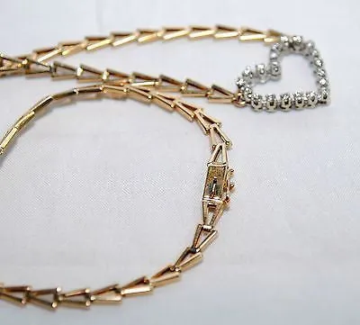 1970s Diamond Heart Necklace with Abstract 14K Yellow Gold Chain - $6K VALUE