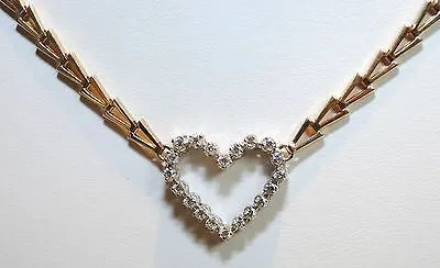1970s Diamond Heart Necklace with Abstract 14K Yellow Gold Chain - $6K VALUE