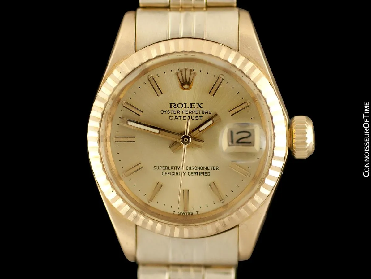 1972 Rolex Datejust (President) Ladies Vintage Watch with Champagne Dial - 18K Gold