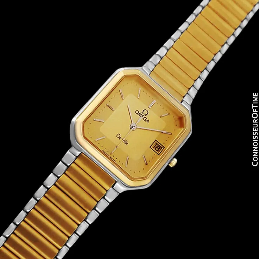 1982 Omega De Ville "America" Classic Vintage Mens Watch, Date - 18K Gold Plated & Stainless Steel