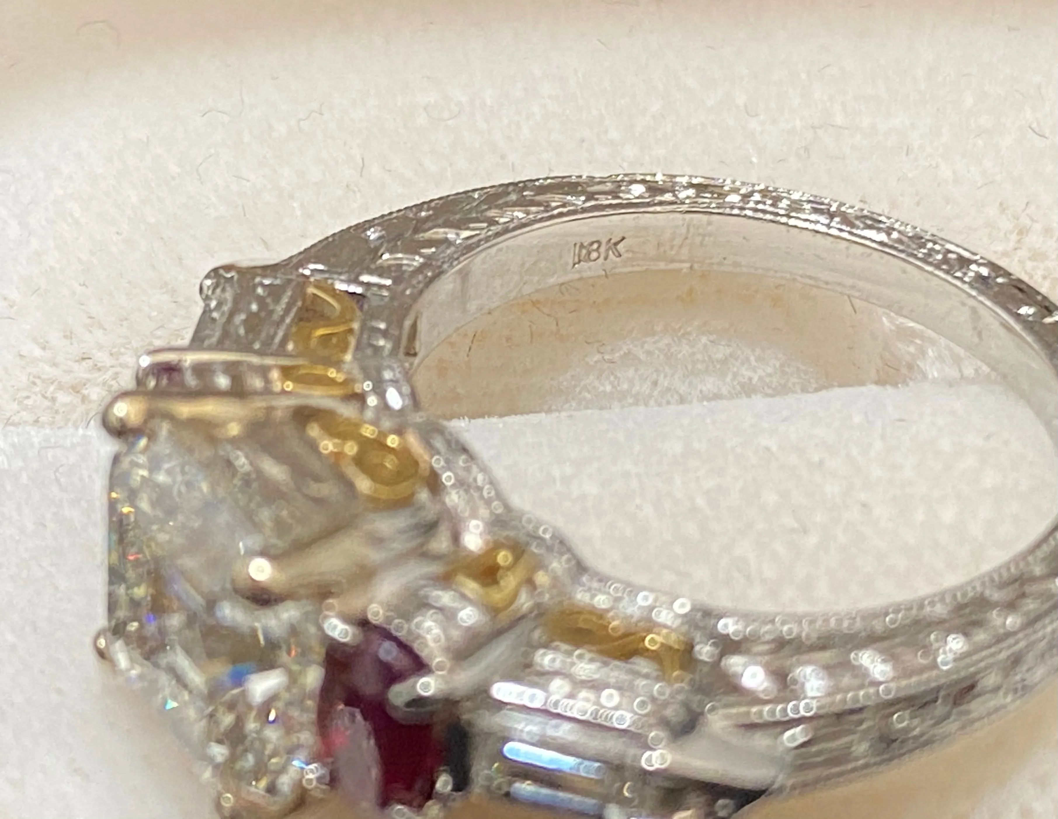 3.35 CT Diamond & Ruby Ring Platinum/18K Yellow Gold Filigree - $80K APR w/ CoA!