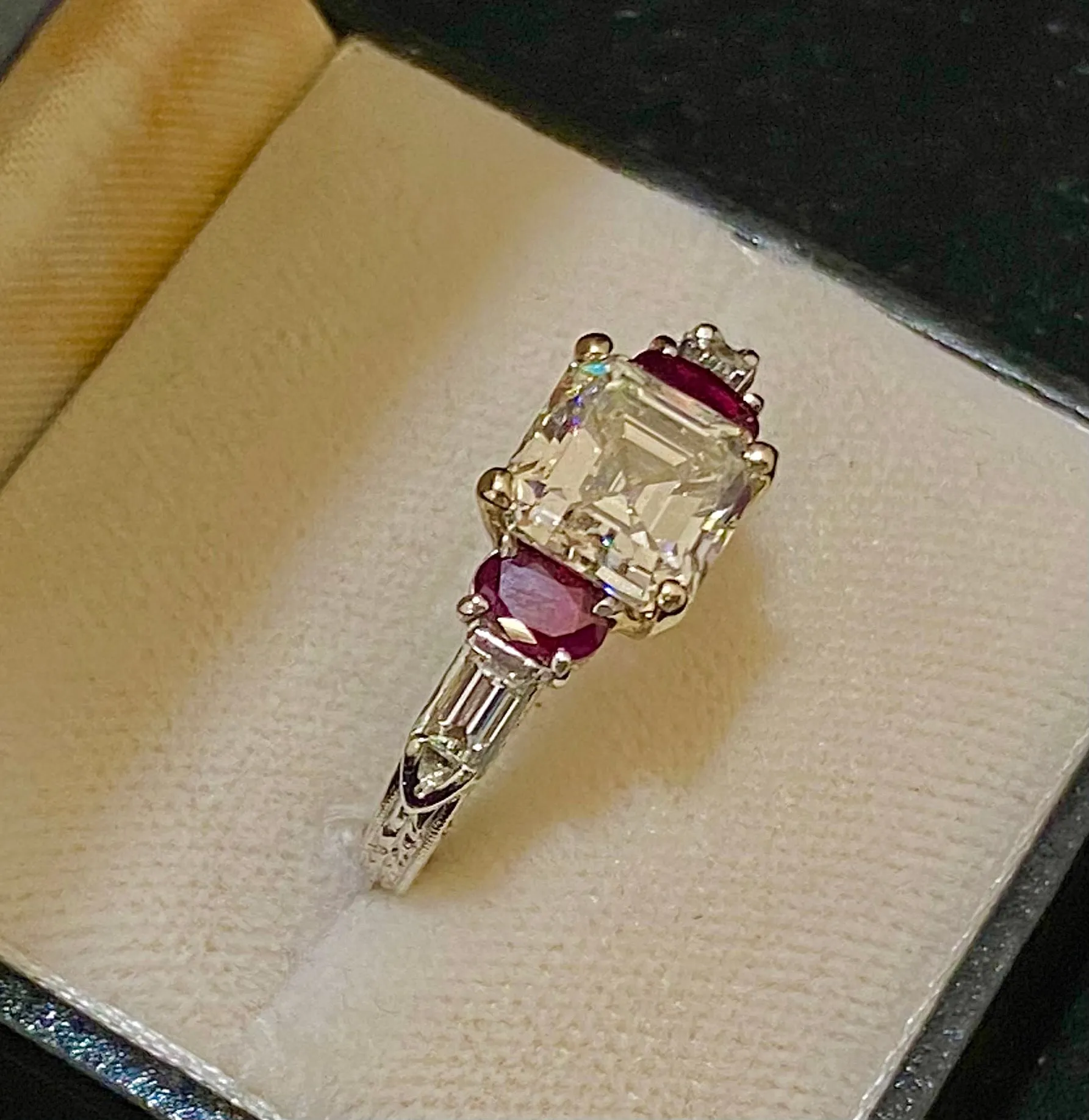 3.35 CT Diamond & Ruby Ring Platinum/18K Yellow Gold Filigree - $80K APR w/ CoA!