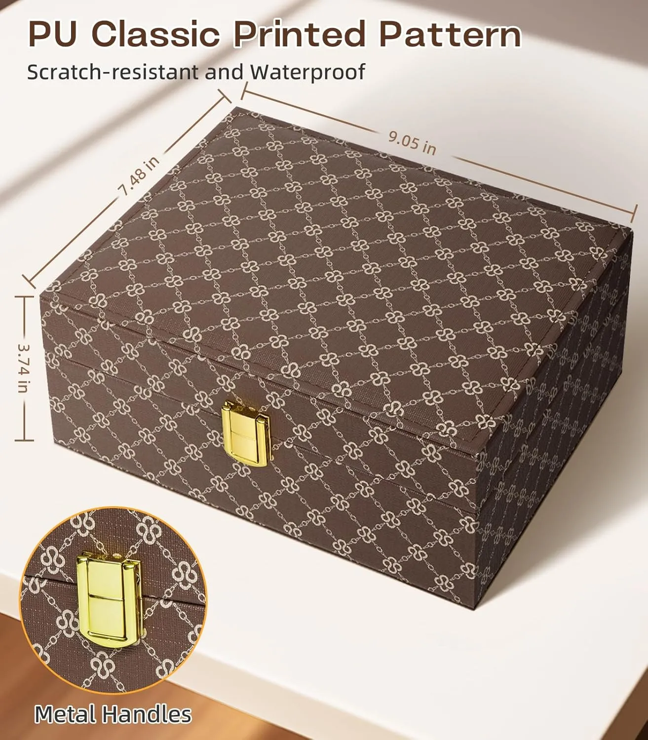 4 Layer Jewelry Box for Women, Travel Jewelry Case, Earring Holder Organizer, Jewelry Organizer for Earrings Necklace Rings Bracelets PU Surface, Travel Jewelry Box with Lock, Valentine's Gifts, Brown