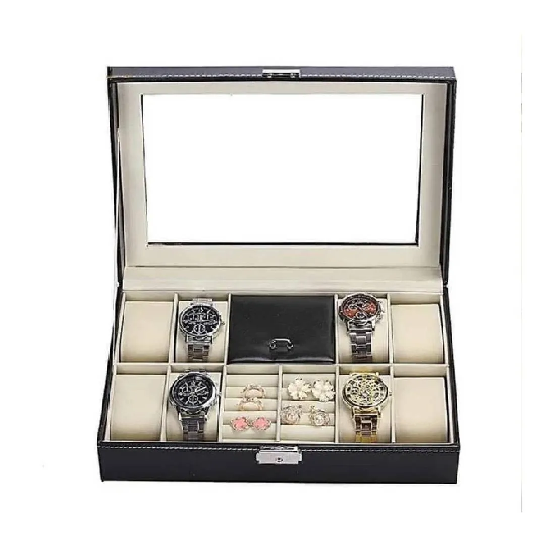 8 Slot PU Leather Watch   Ring Organizer Leather Watch Box With Lock System