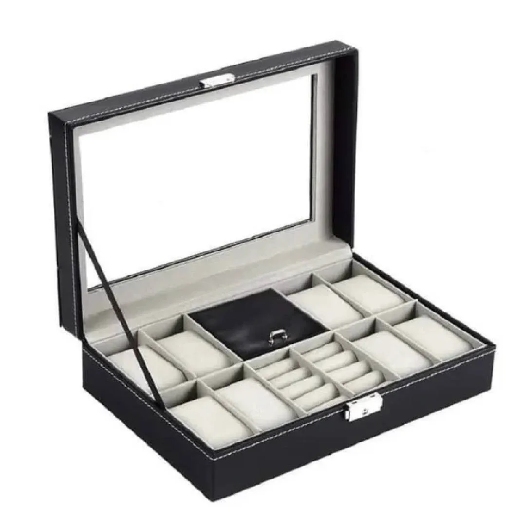 8 Slot PU Leather Watch   Ring Organizer Leather Watch Box With Lock System