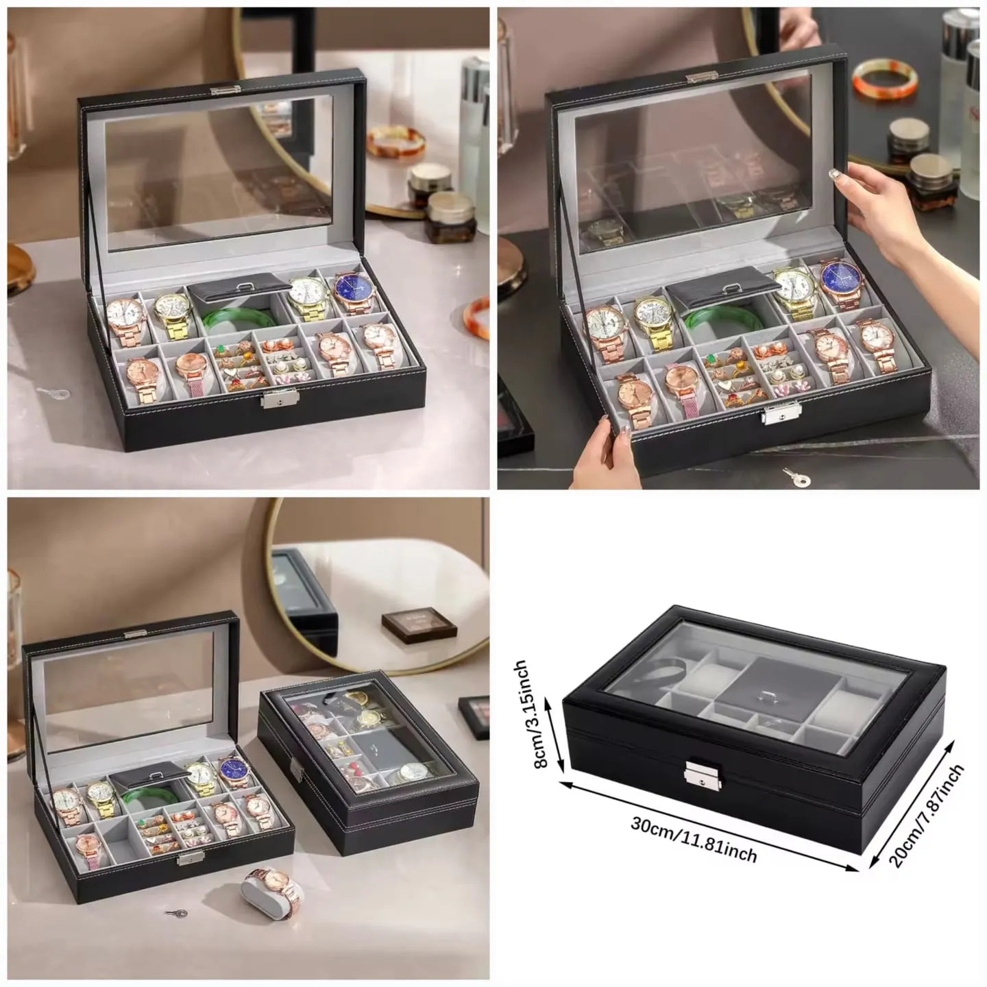 8 Slot PU Leather Watch   Ring Organizer Leather Watch Box With Lock System