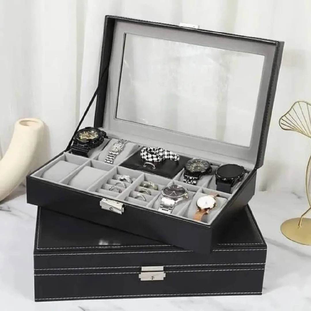 8 Slot PU Leather Watch   Ring Organizer Leather Watch Box With Lock System