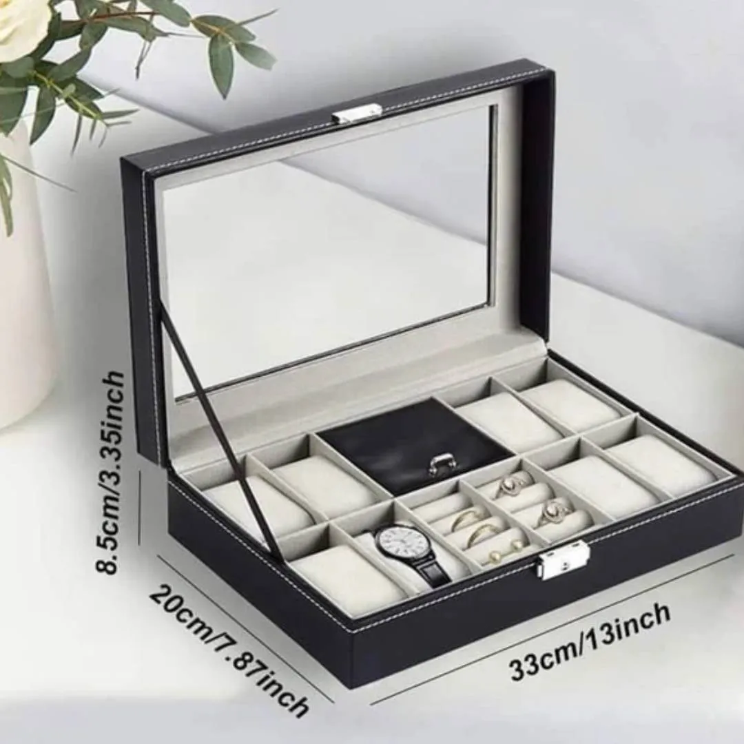 8 Slot PU Leather Watch   Ring Organizer Leather Watch Box With Lock System