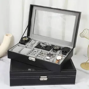 8 Slot PU Leather Watch   Ring Organizer Leather Watch Box With Lock System