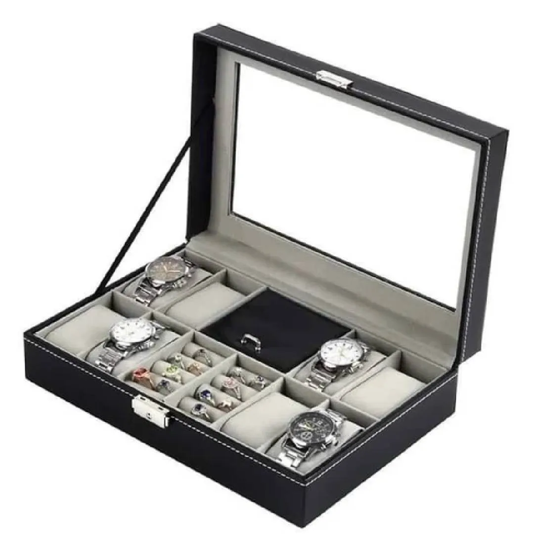 8 Slot PU Leather Watch   Ring Organizer Leather Watch Box With Lock System