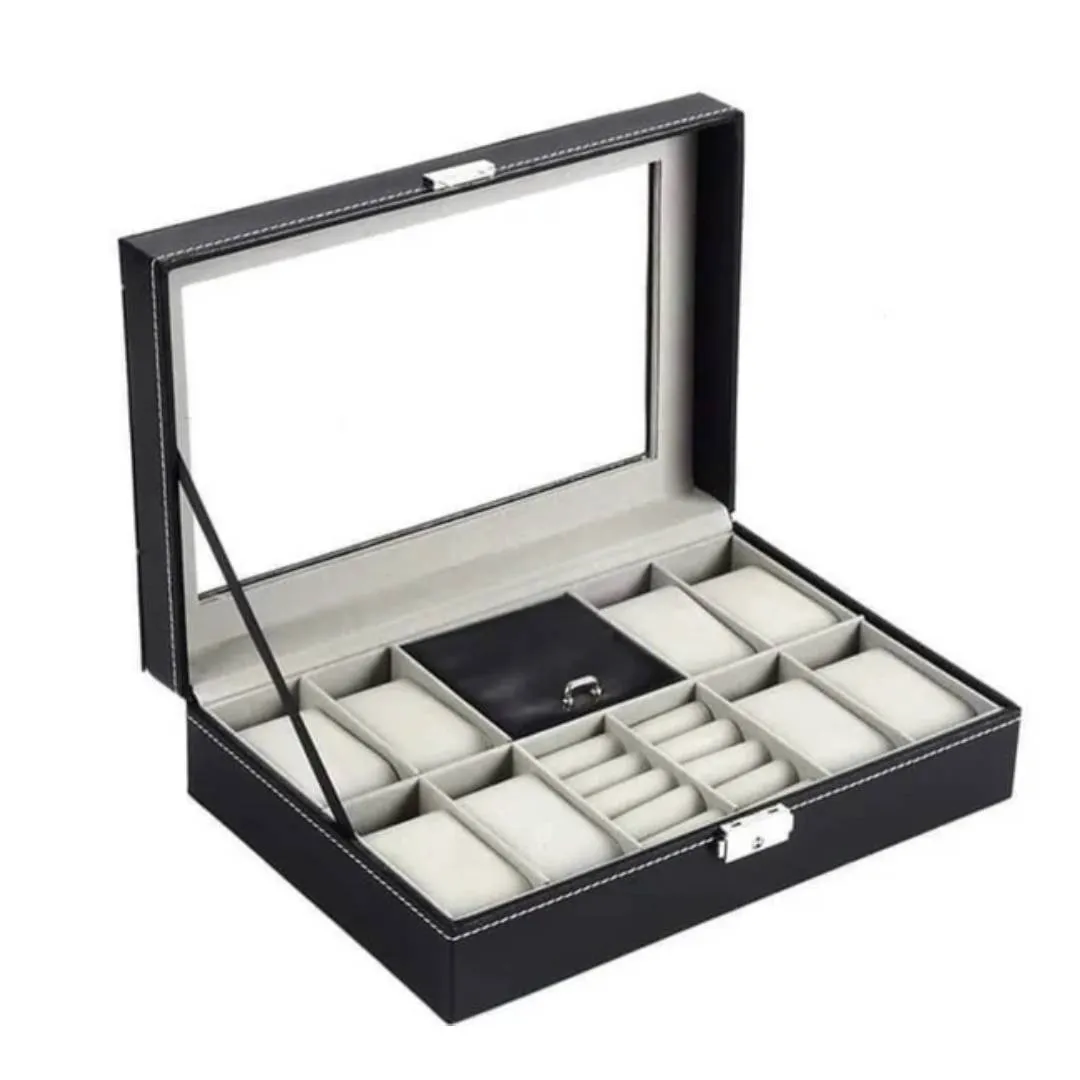 8 Slot PU Leather Watch   Ring Organizer Leather Watch Box With Lock System