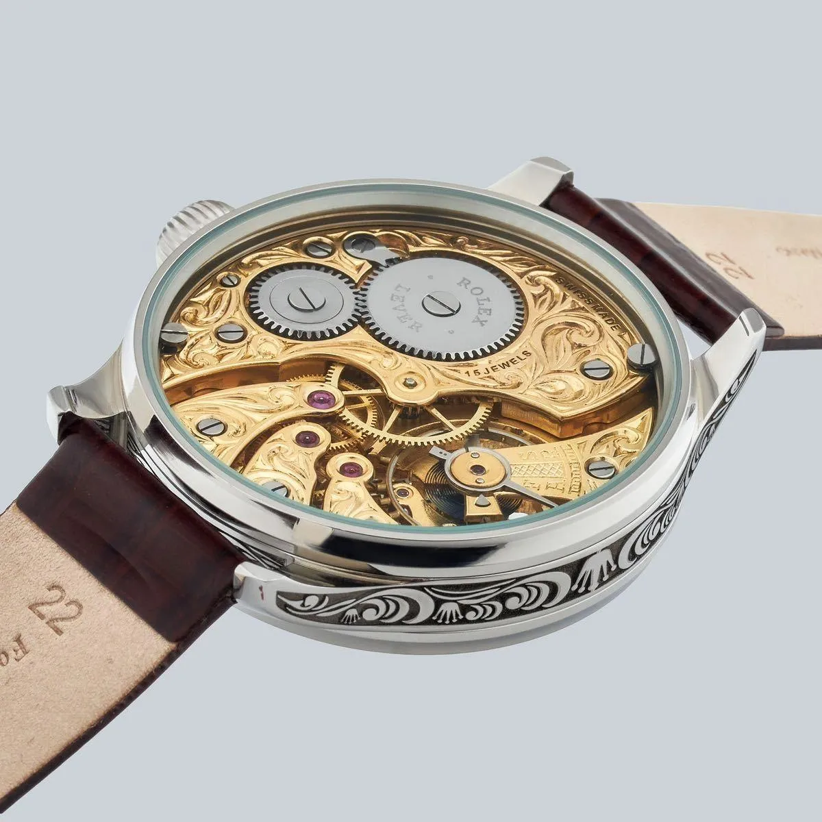 A 48mm Silver Dial Leather Band Watch Inspired By A Vintage Rolex Pocket Watch