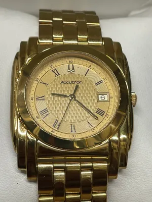 Accutron Vintage 1930s Gold-Tone Art Deco Watch with Textured  - $3K APR w/ COA!