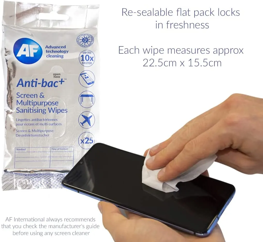 AF Anti-Bac  Antibacterial Screen Cleaning Wipes â€“ 25 Wet Wipes ABTW025P