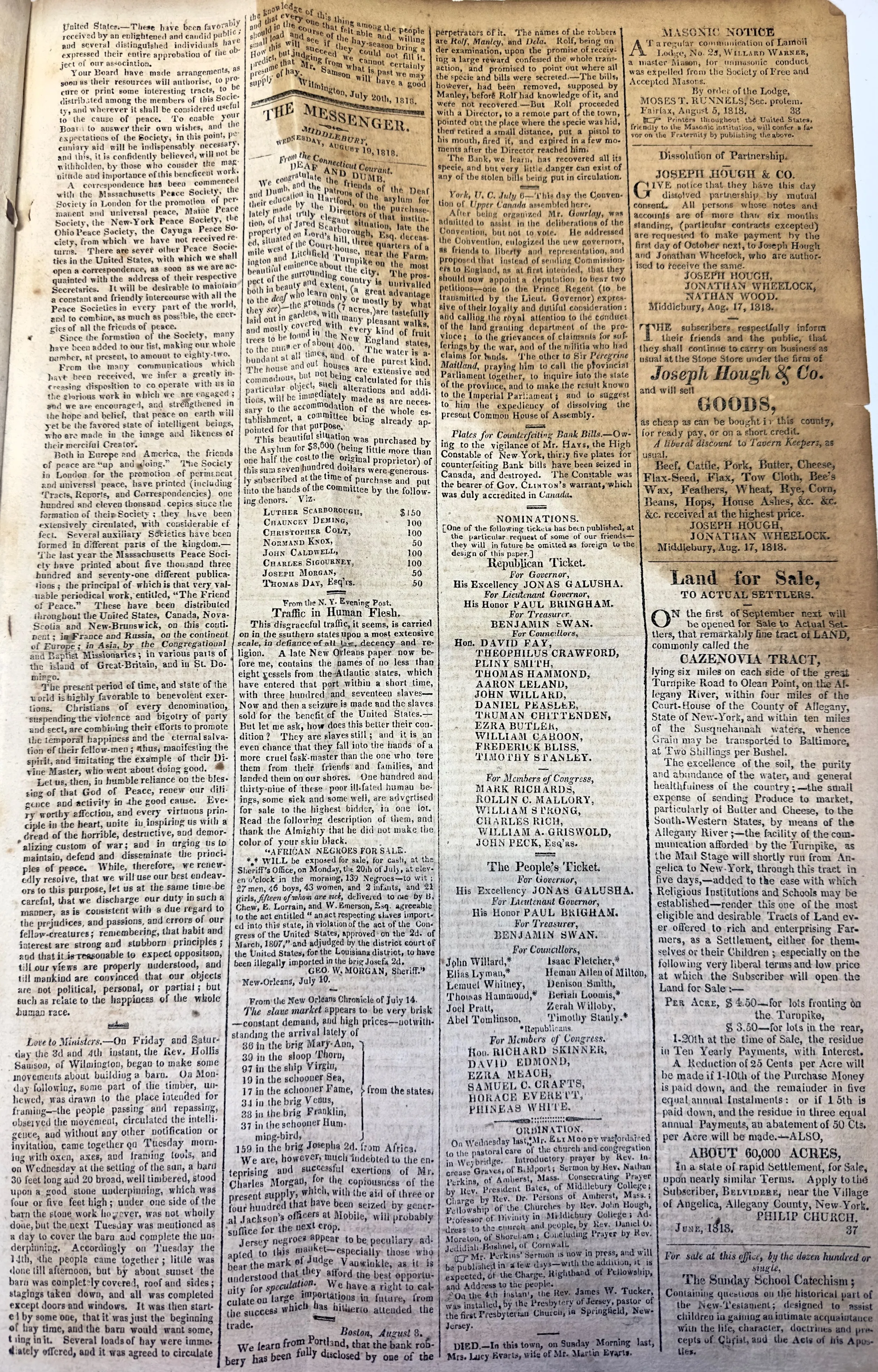 AFRICAN NEGROS FOR SALE SLAVE TRADE ORG AD IN NWSPR 1818 CRAZY - $8K APR w/ COA!
