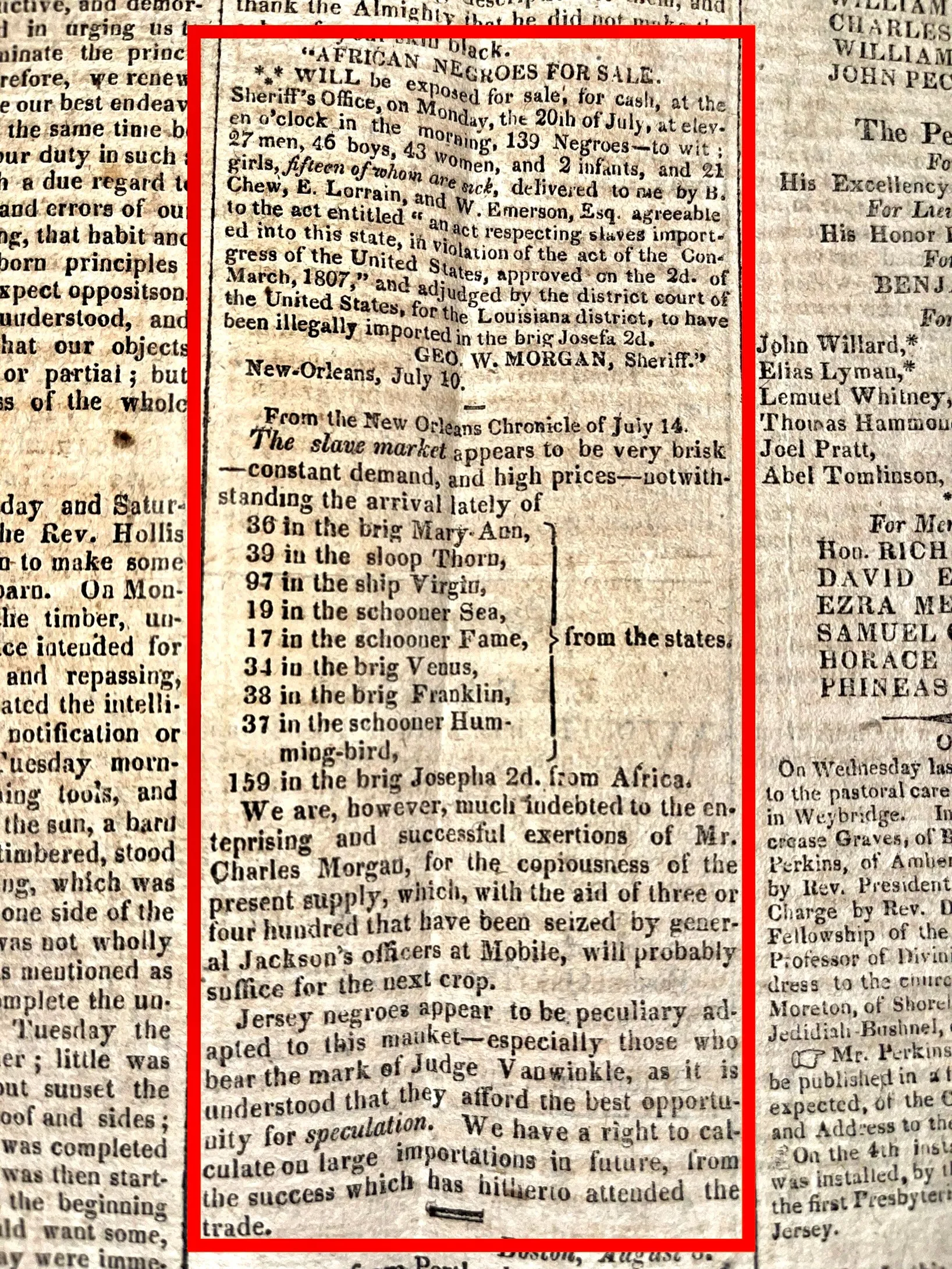 AFRICAN NEGROS FOR SALE SLAVE TRADE ORG AD IN NWSPR 1818 CRAZY - $8K APR w/ COA!