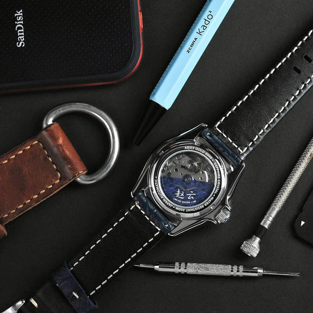 AG Collective The Defender San Guo Series Blue Leather Strap Men Watch G 8040 SAN-DEF
