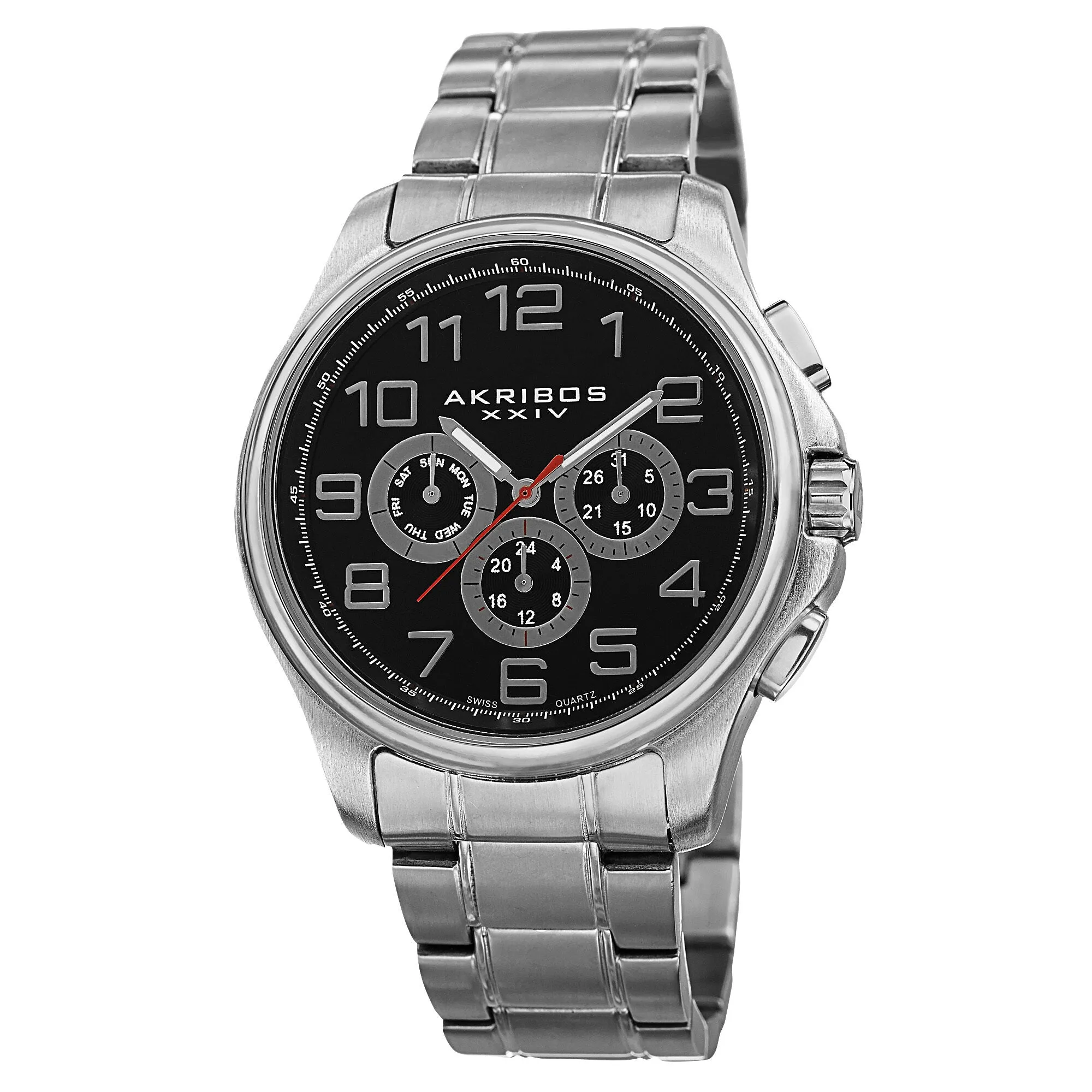 Akribos Xxiv Multi-Function Black Dial Silver-tone Alloy Men's Watch AK748SSB
