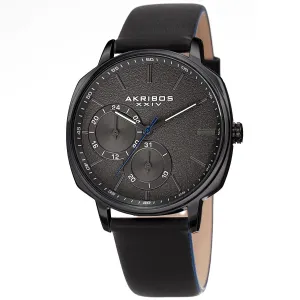 Akribos Xxiv Quartz Grey Dial Black Leather Men's Watch AK1022BK