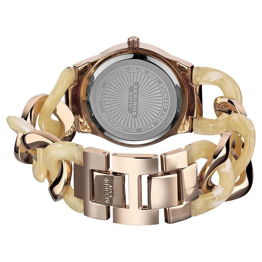 Akribos XxivGMT Multi-Function Ivory Resin and Rose Gold-tone Ladies Watch AK562RG