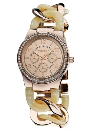 Akribos XxivGMT Multi-Function Ivory Resin and Rose Gold-tone Ladies Watch AK562RG