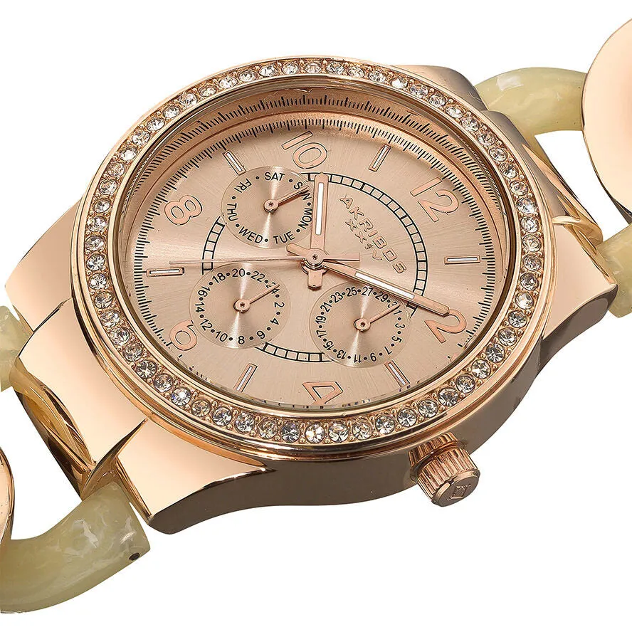 Akribos XxivGMT Multi-Function Ivory Resin and Rose Gold-tone Ladies Watch AK562RG