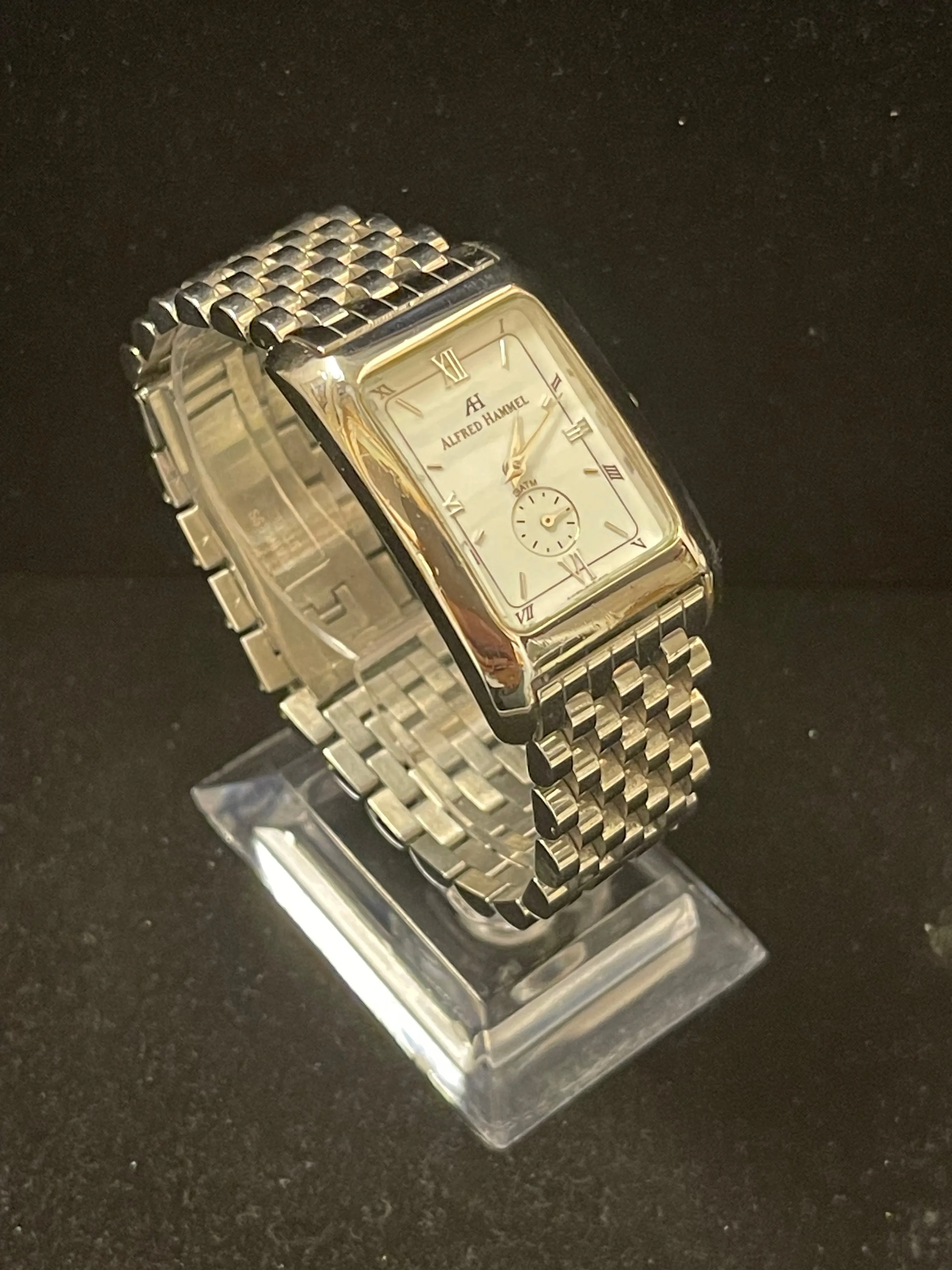 Alfred Hammel Tank Style White Dial SS Quartz Men's Wrist Watch - $6K APR w/ COA
