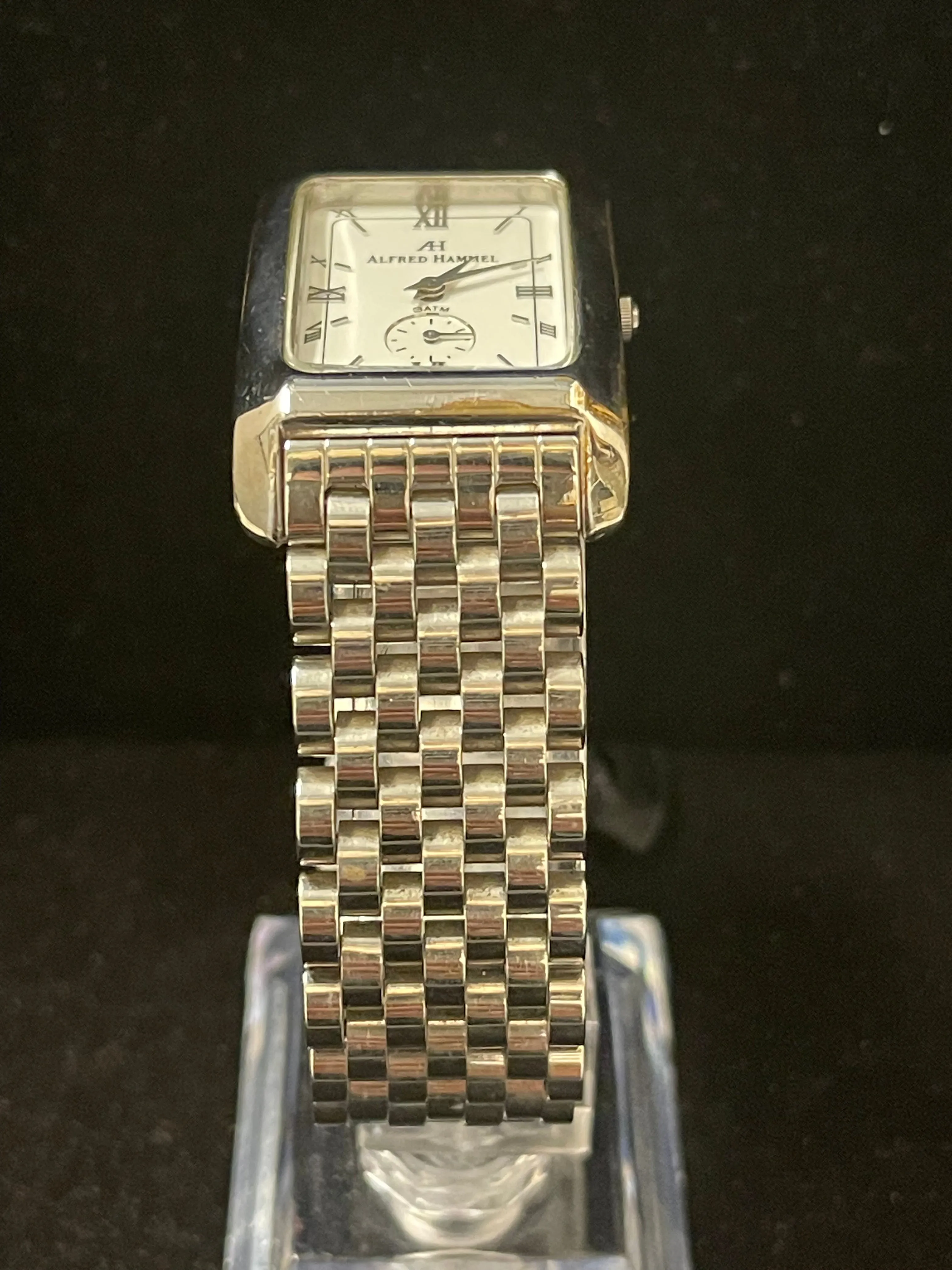 Alfred Hammel Tank Style White Dial SS Quartz Men's Wrist Watch - $6K APR w/ COA