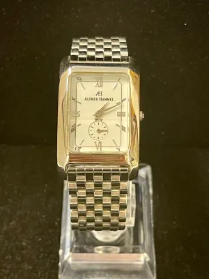 Alfred Hammel Tank Style White Dial SS Quartz Men's Wrist Watch - $6K APR w/ COA