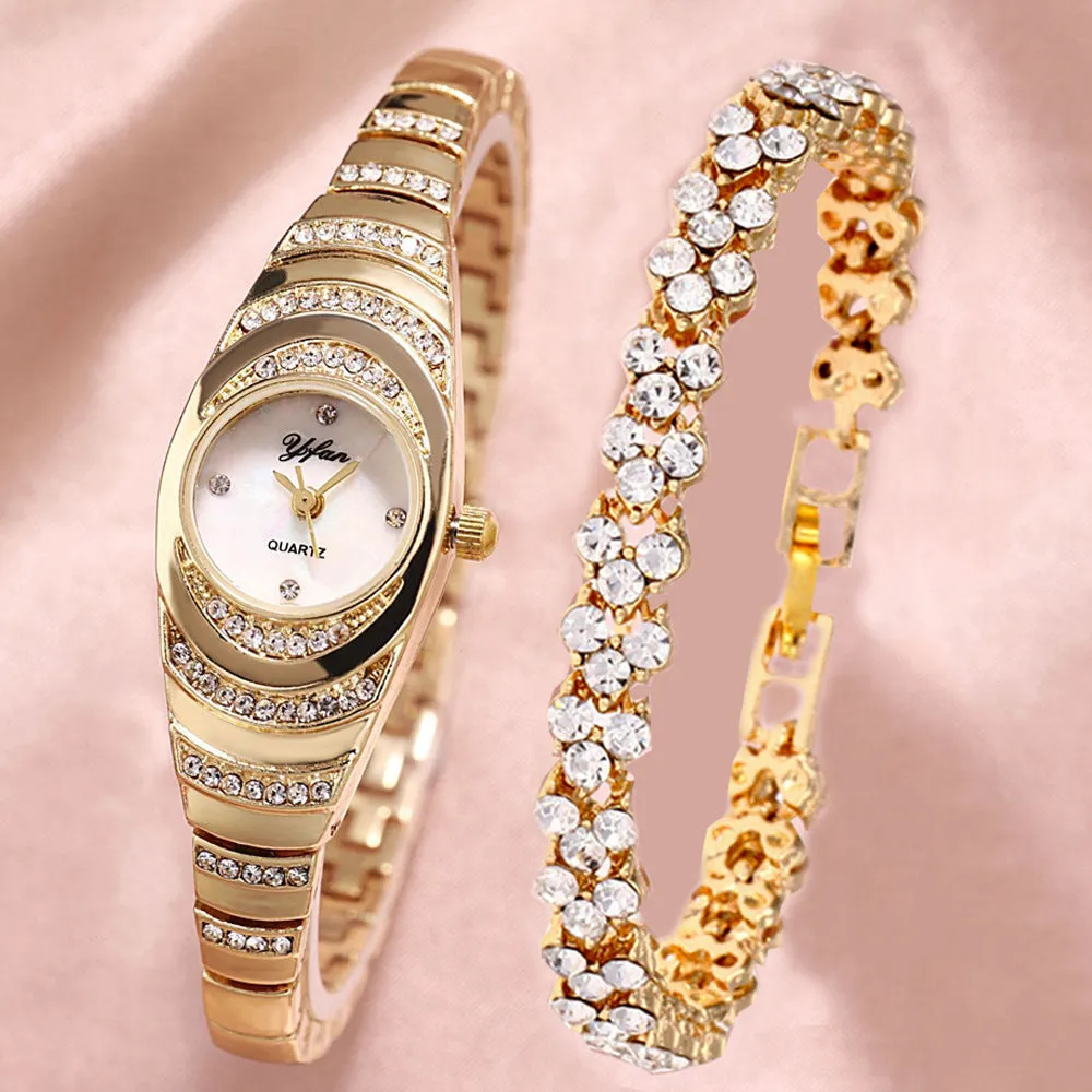All Match Luxury Diamond-Encrusted Starry Elegant Quartz Watch Set with Diamonds