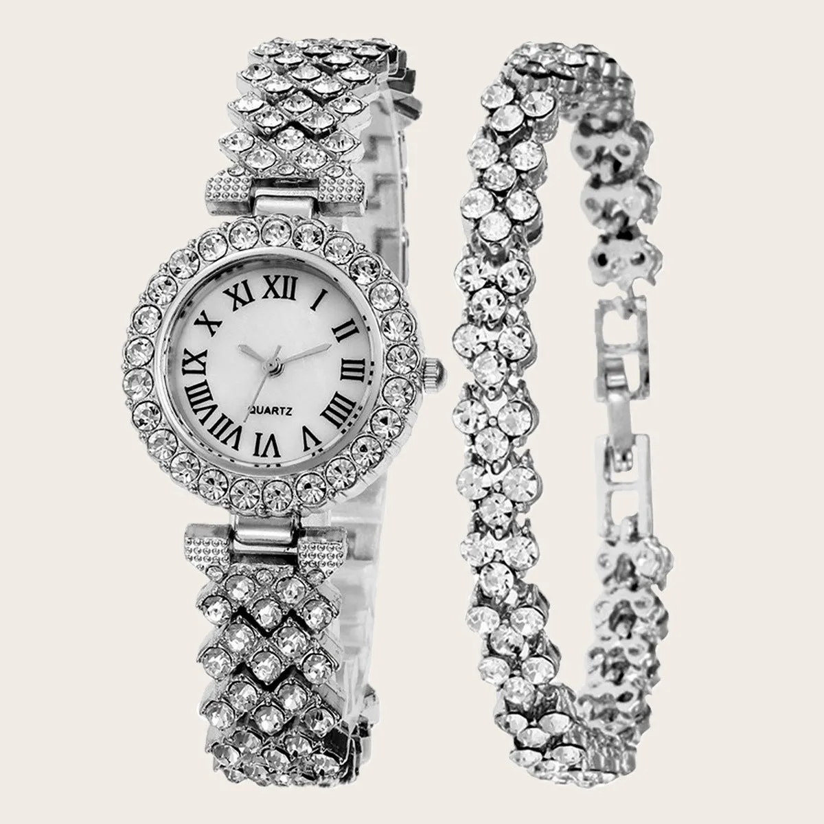 All Match Luxury Diamond-Encrusted Starry Elegant Quartz Watch Set with Diamonds
