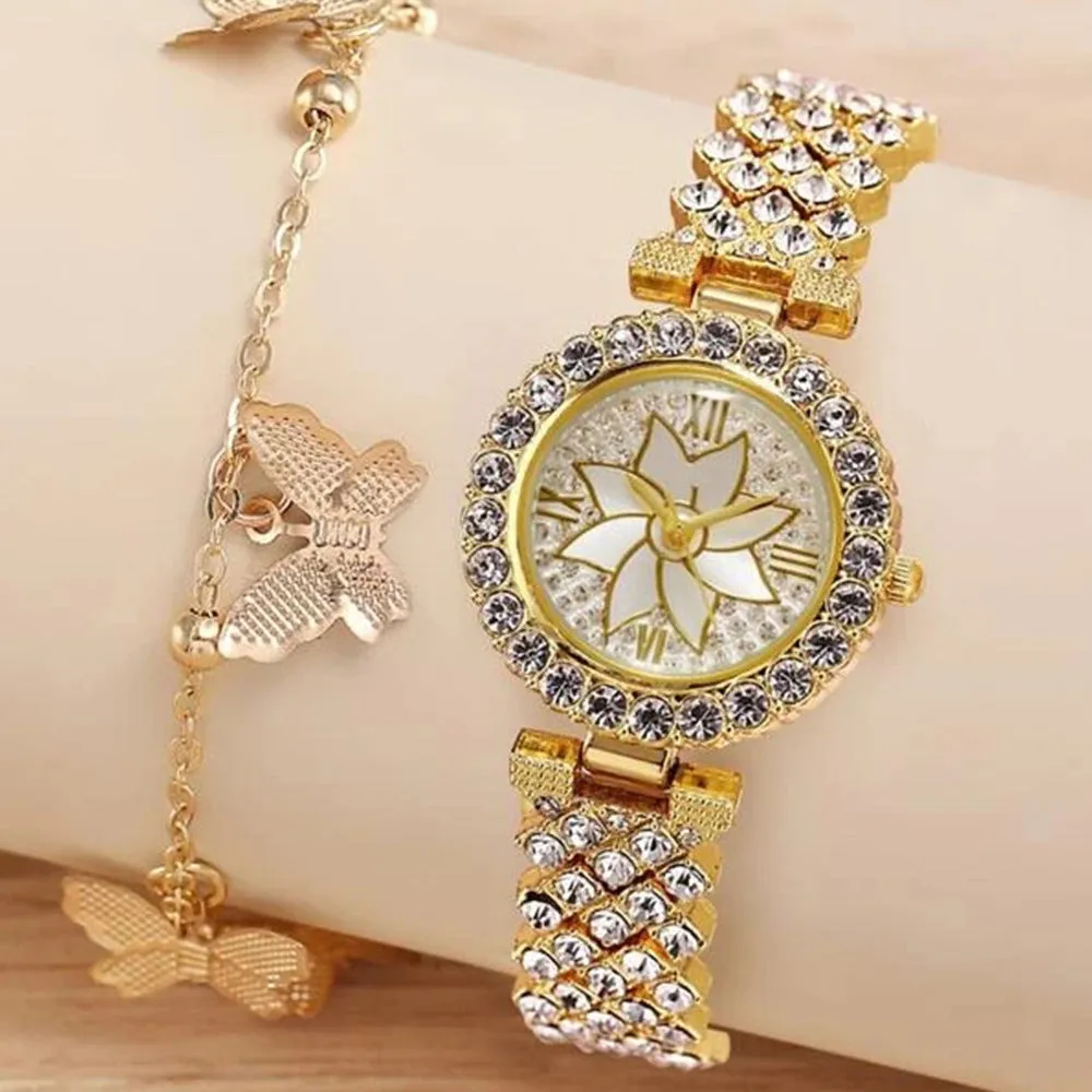 All Match Luxury Diamond-Encrusted Starry Elegant Quartz Watch Set with Diamonds