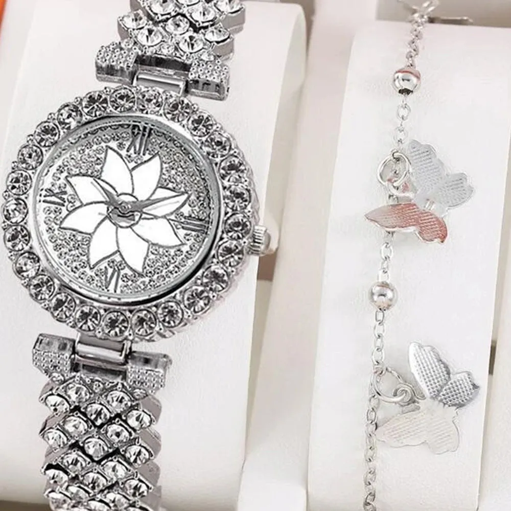 All Match Luxury Diamond-Encrusted Starry Elegant Quartz Watch Set with Diamonds