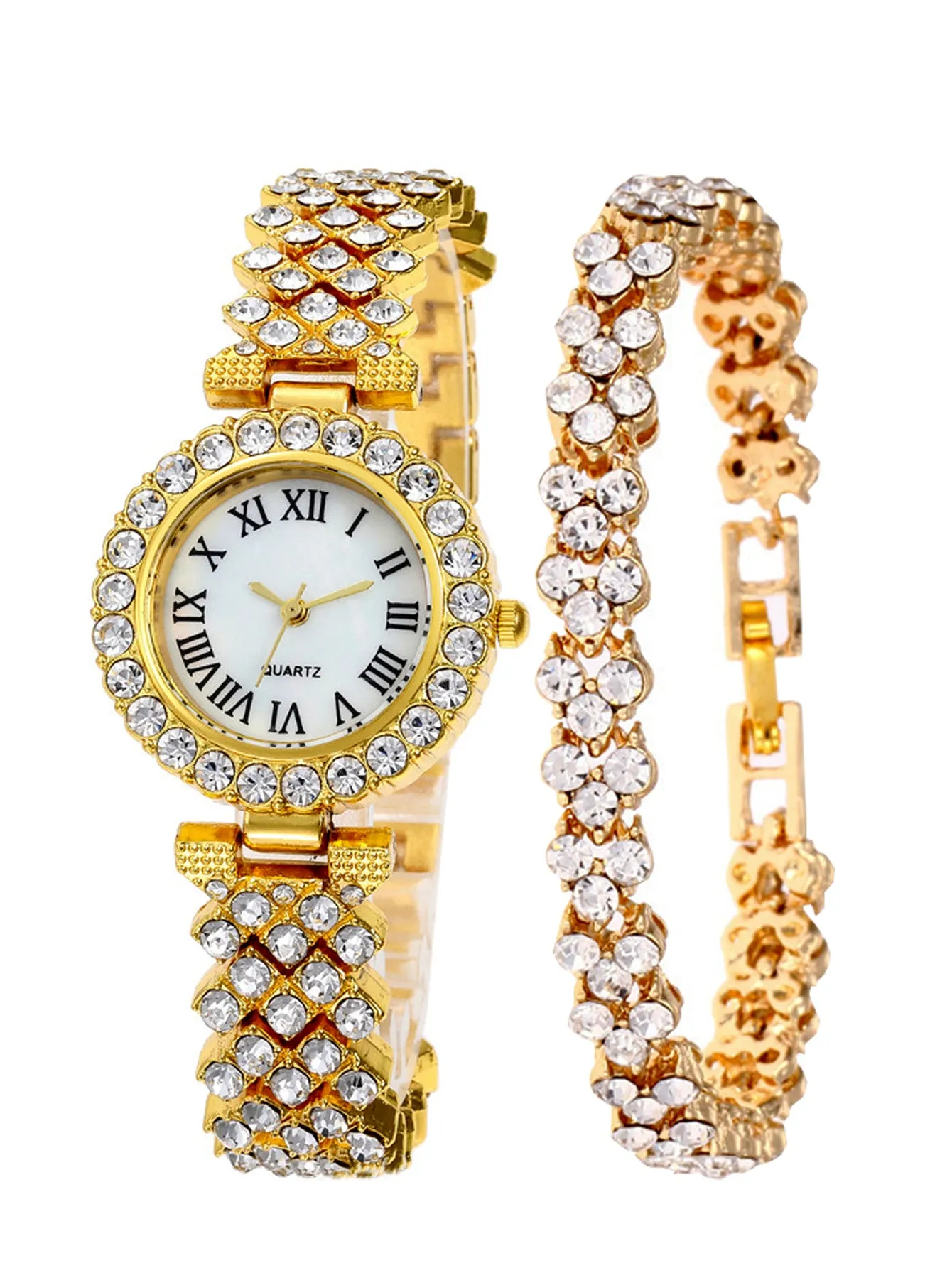 All Match Luxury Diamond-Encrusted Starry Elegant Quartz Watch Set with Diamonds
