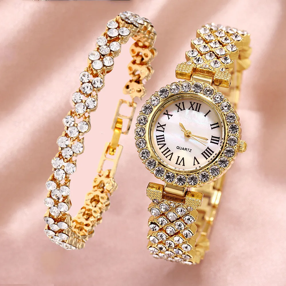 All Match Luxury Diamond-Encrusted Starry Elegant Quartz Watch Set with Diamonds