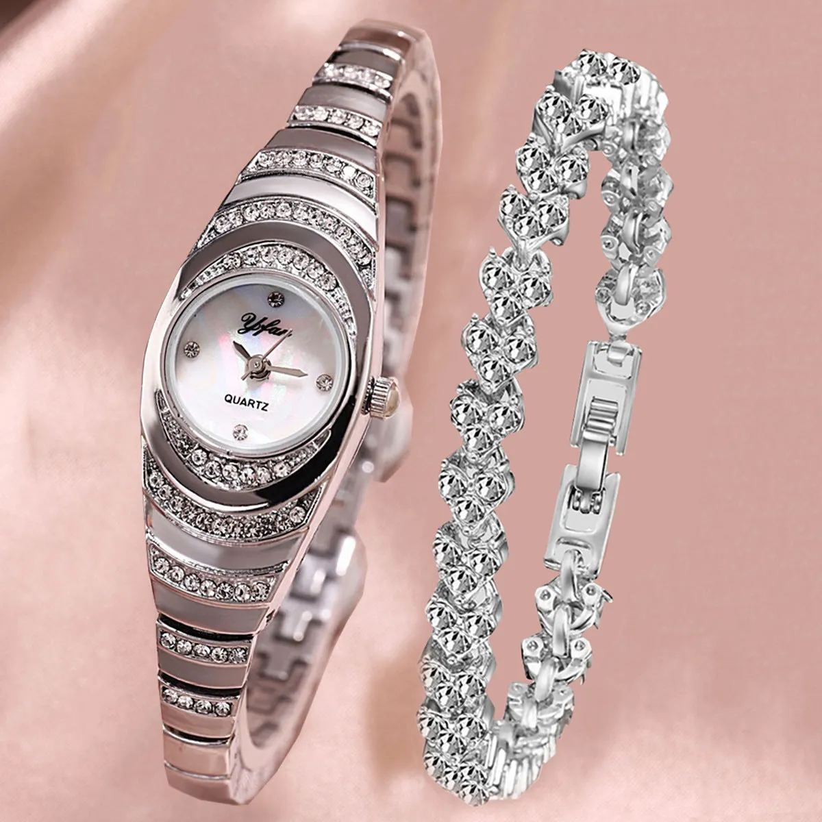 All Match Luxury Diamond-Encrusted Starry Elegant Quartz Watch Set with Diamonds