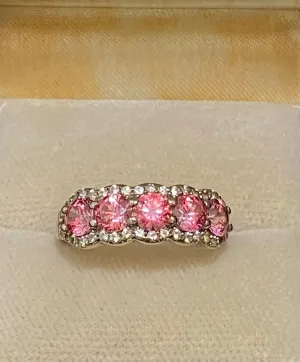 Amazing Unique Sterling Silver Pink Sapphire & 38-Diamond Ring - $2.5K Appraisal Value w/CoA}