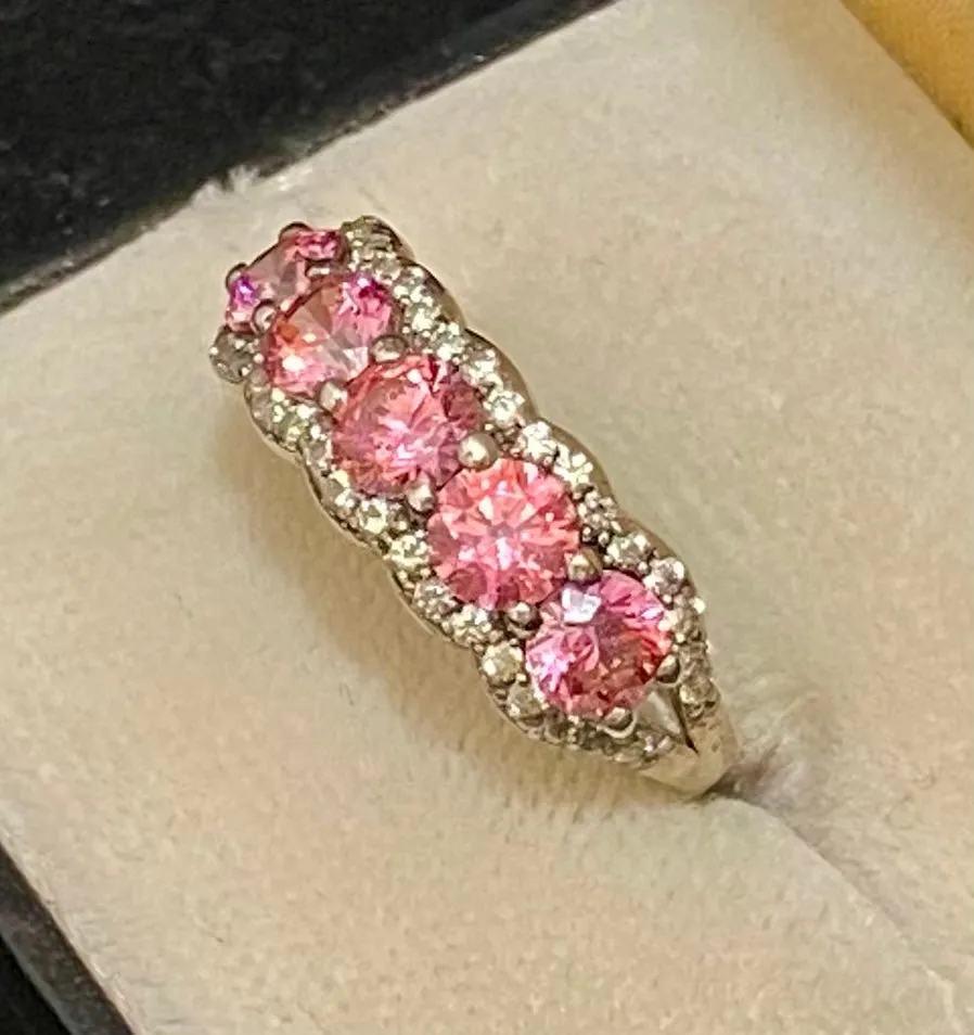 Amazing Unique Sterling Silver Pink Sapphire & 38-Diamond Ring - $2.5K Appraisal Value w/CoA}