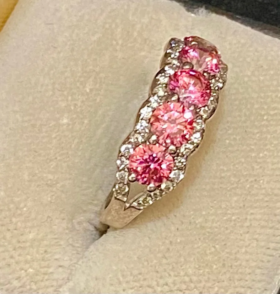 Amazing Unique Sterling Silver Pink Sapphire & 38-Diamond Ring - $2.5K Appraisal Value w/CoA}