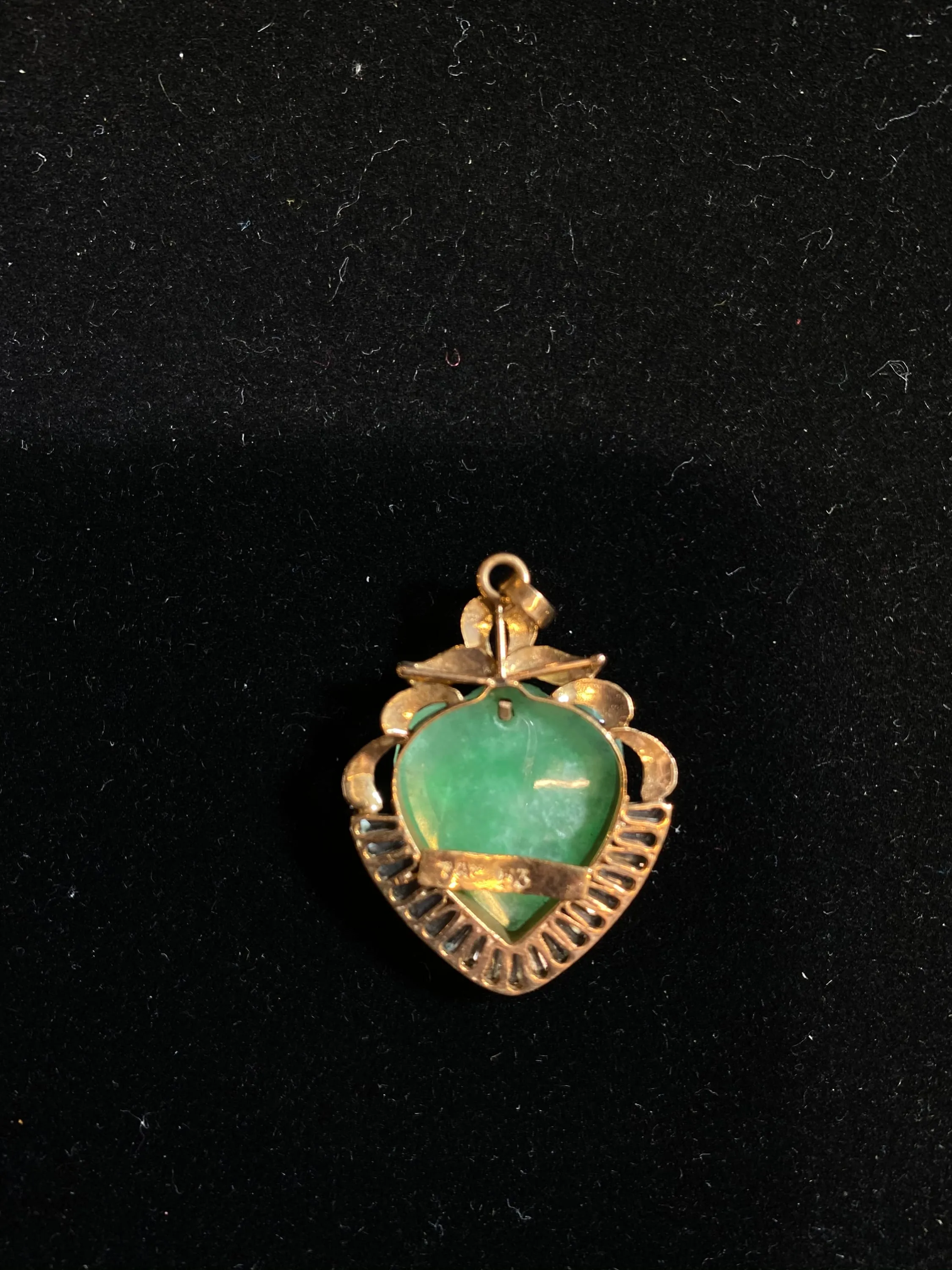 AMAZING Vintage 1940's Heart Shaped 6ct. Jade Pendant w/ 19 Baguette Diamonds! - $13K Appraisal Value! }✓